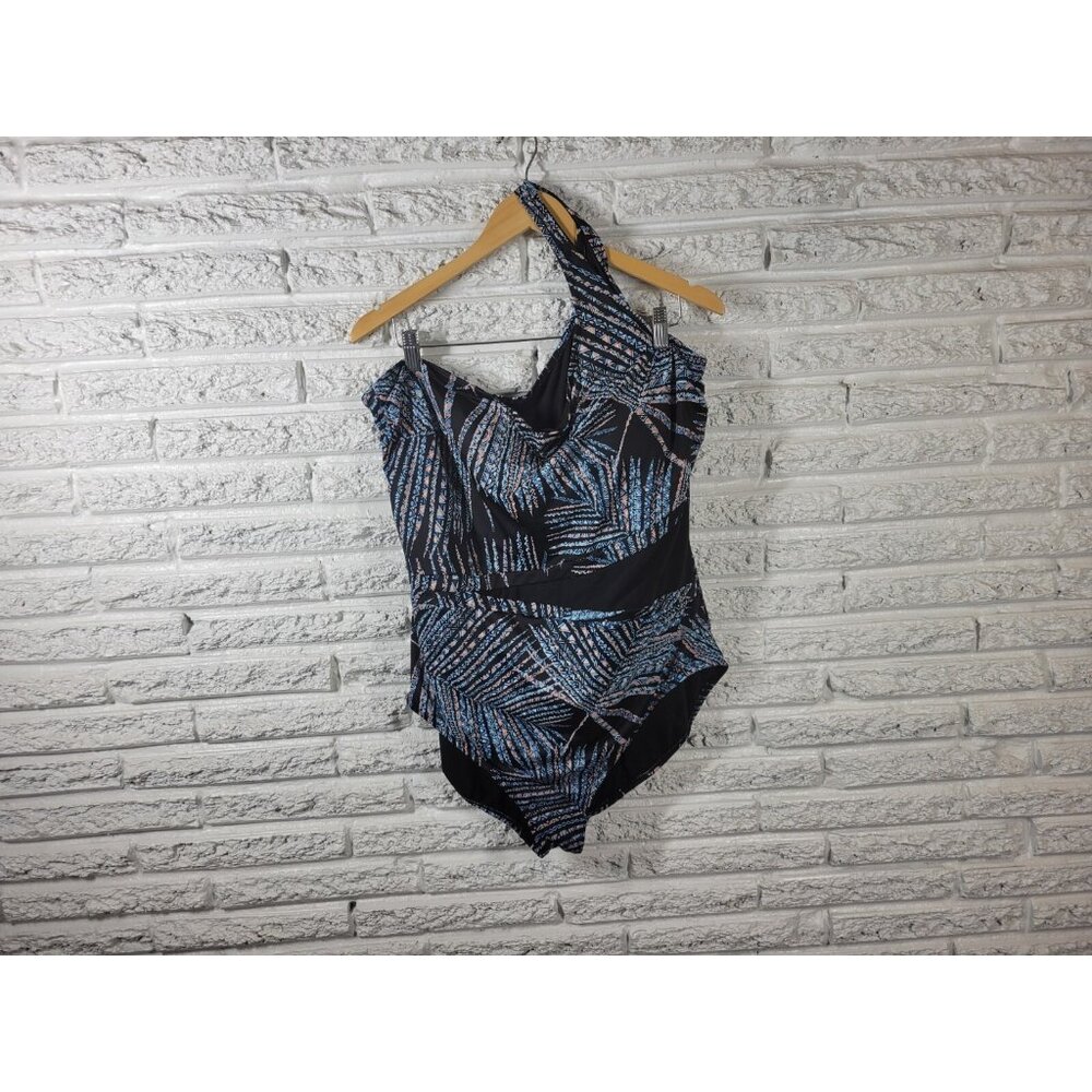 Miracle Brand Embrace Curves 3X Blue One Shoulder One Piece Swimsuit GEO44XE